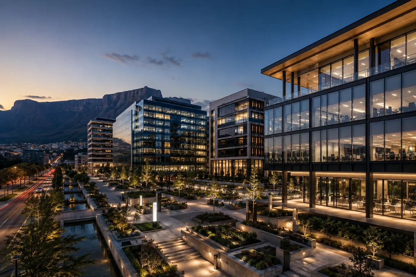 Premium Cape Town commercial property precinct with Table Mountain
