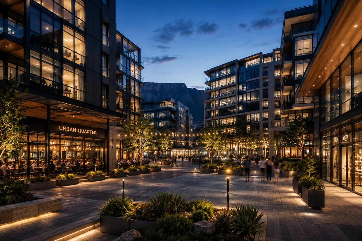 Contemporary mixed-use urban quarter with retail and residential spaces