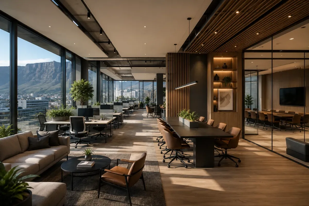 Premium modern Cape Town office interior with Table Mountain views
